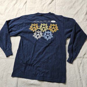 Peace Frogs Blue Salt Lake City Utah Snowflake Long Sleeve Cotton T Shirt M